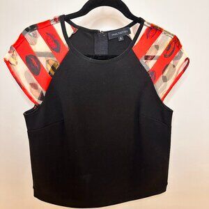 Pink Tartan Cap Sleeve Mixed Media Blouse